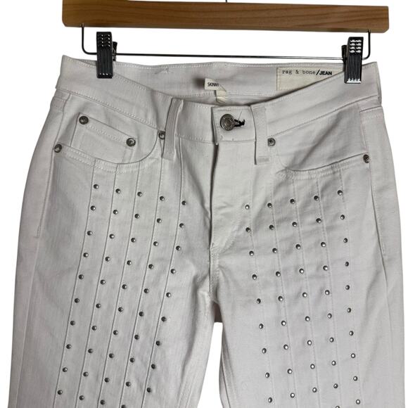 Rag & Bone Blanc White Studded Embellished Moto Skinny Jeans Size 27 - Picture 3 of 10